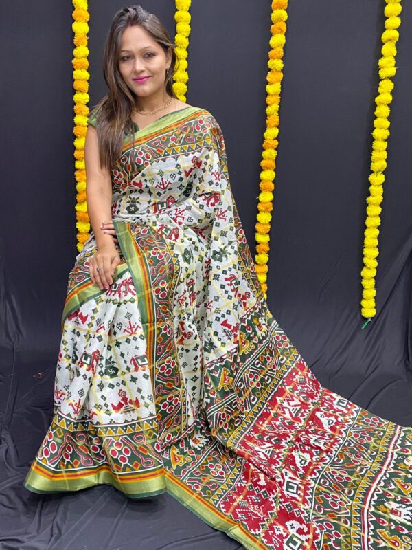 Heavy Cotton Saree With Patola Print & Running Blouse