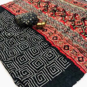 Pure Moss Bandhni Saree With Super Mirror Work