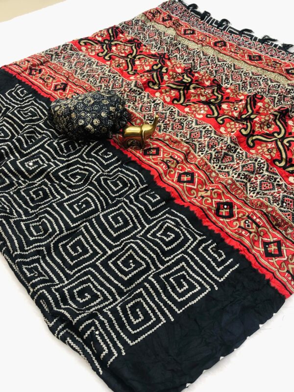 Pure Moss Bandhni Saree With Super Mirror Work