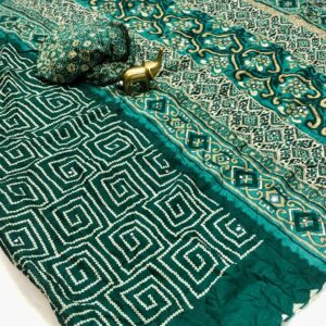 Pure Moss Bandhni Saree With Super Mirror Work