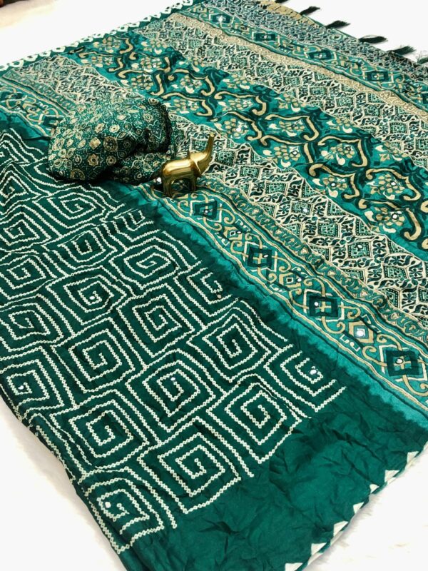 Pure Moss Bandhni Saree With Super Mirror Work