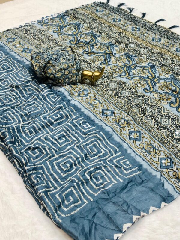 Pure Moss Bandhni Saree With Super Mirror Work
