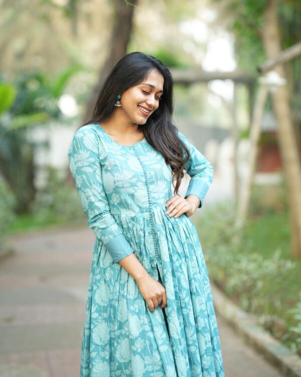 Floral Handblock Printed Anarkali Kurta - Image 5