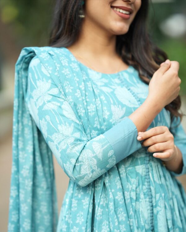 Floral Handblock Printed Anarkali Kurta - Image 3