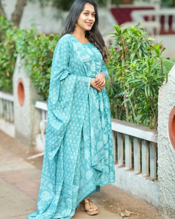 Floral Handblock Printed Anarkali Kurta - Image 9