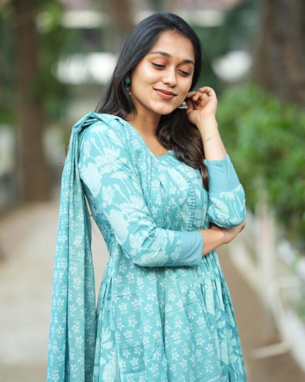 Floral Handblock Printed Anarkali Kurta - Image 8