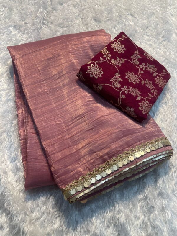 Crush Tissue Silk Fancy Work Lace Saree - Image 2