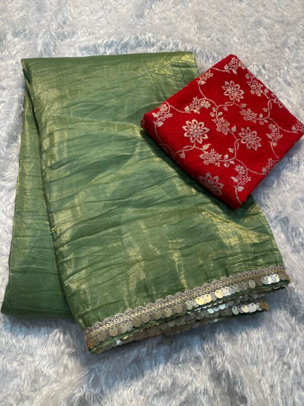 Crush Tissue Silk Fancy Work Lace Saree - Image 2
