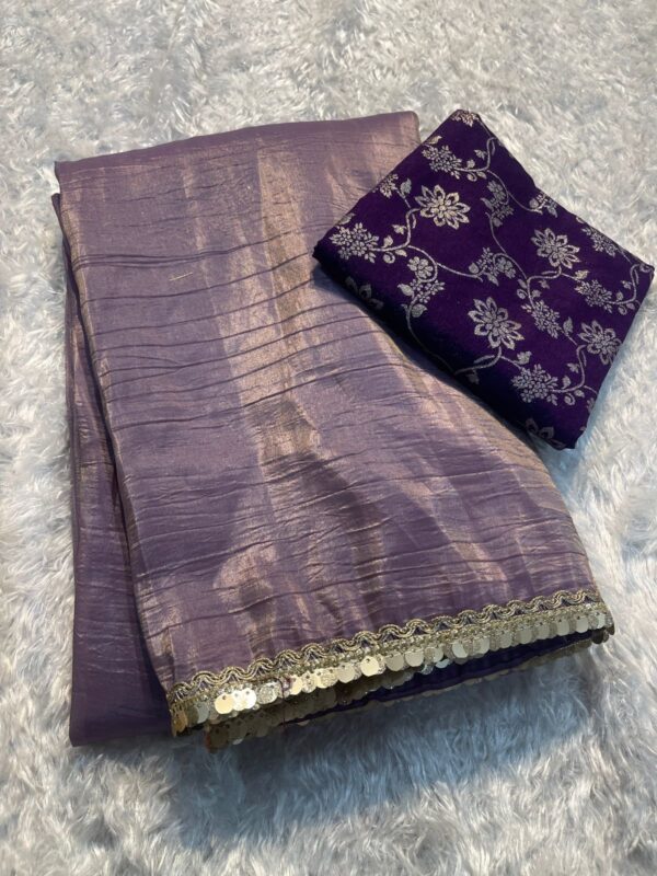 Crush Tissue Silk Fancy Work Lace Saree - Image 2