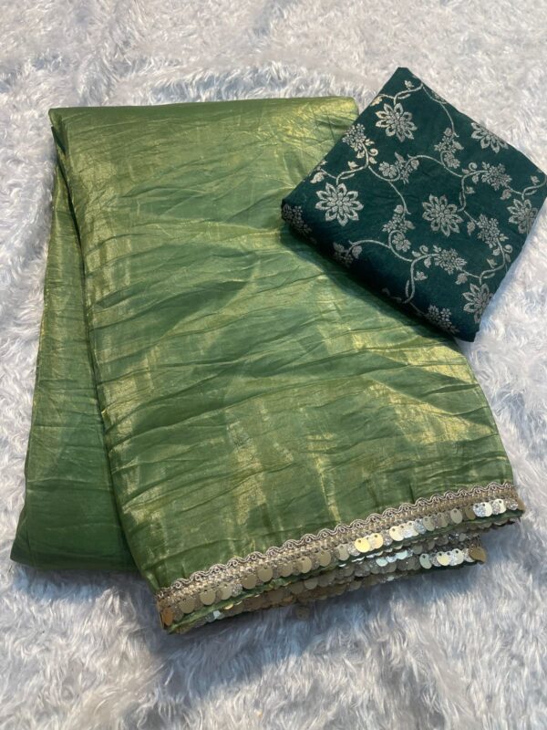 Crush Tissue Silk Fancy Work Lace Saree - Image 2