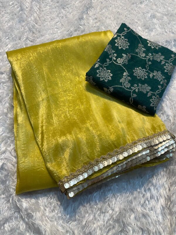 Crush Tissue Silk Fancy Work Lace Saree - Image 2
