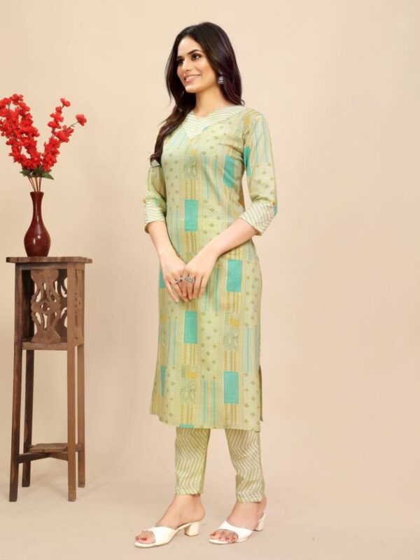 Cotton Floral Block Printed Kurti Pair - Image 5