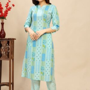Cotton Floral Block Printed Kurti Pair