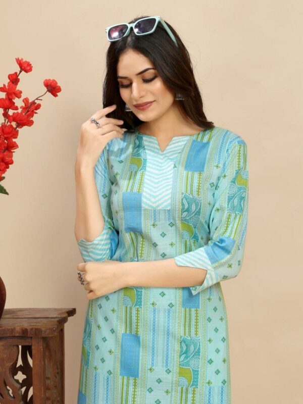 Cotton Floral Block Printed Kurti Pair - Image 2