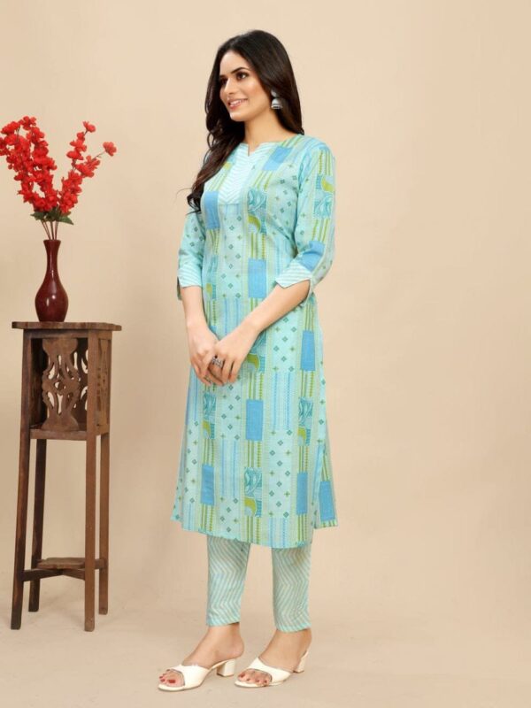 Cotton Floral Block Printed Kurti Pair - Image 3