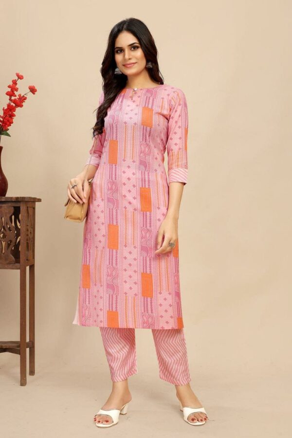 Cotton Floral Block Printed Kurti Pair - Image 3