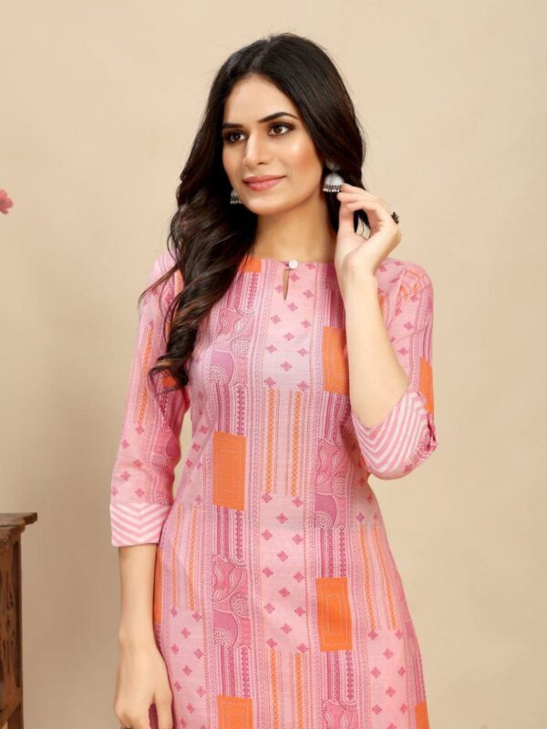 Cotton Floral Block Printed Kurti Pair - Image 2