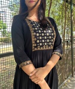 Visco Rayon Fabric Plated Flare Nayra Cut Kurti