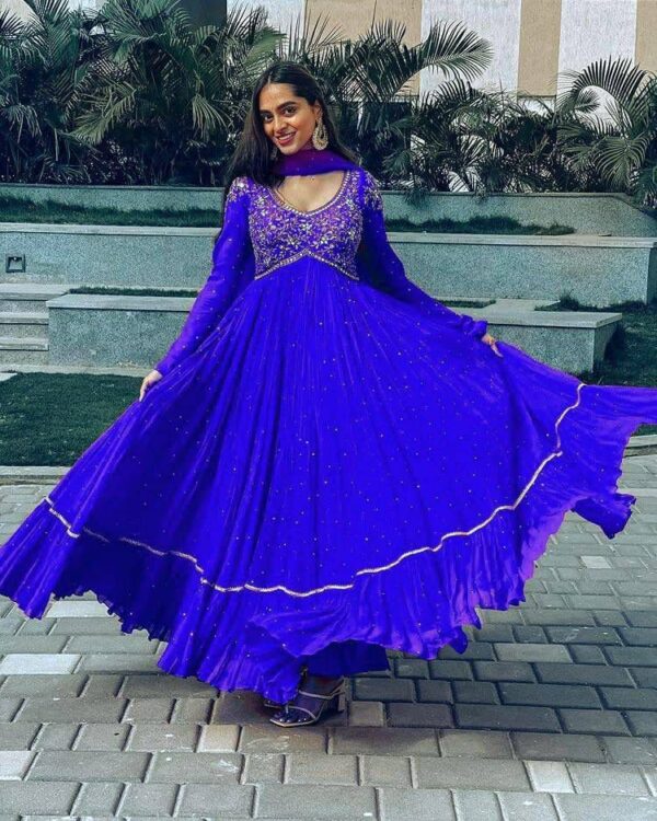 Heavy Georgette Fully Stitched Full Embroidered Gown