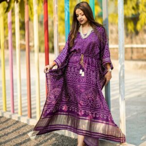 Printed Designer Kaftan with Fancy Latkan And Fumka With Lace work