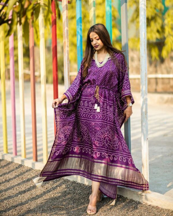 Printed Designer Kaftan with Fancy Latkan And Fumka With Lace work