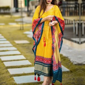 Printed Designer Kaftan with Fancy Latkan And Fumka With Lace work