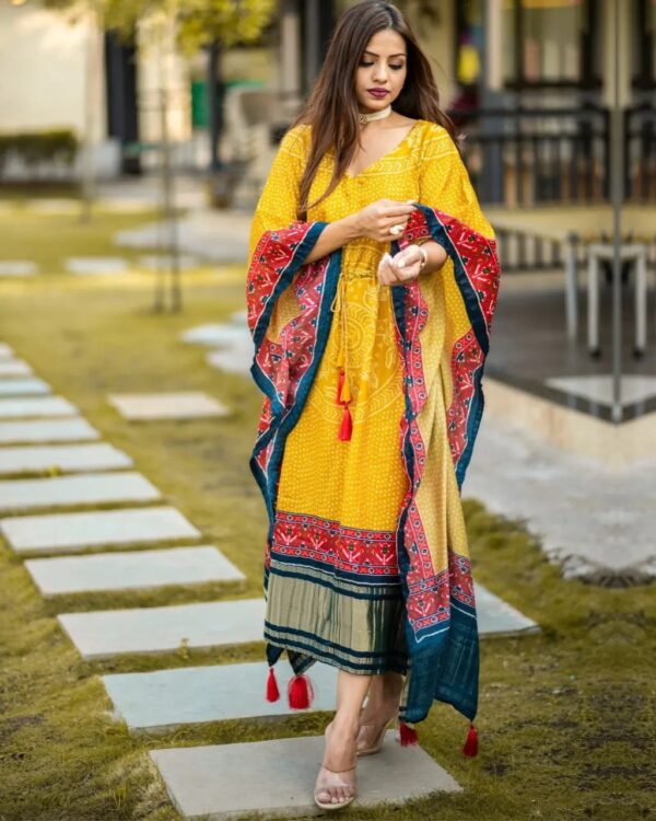 Printed Designer Kaftan with Fancy Latkan And Fumka With Lace work