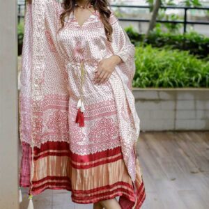 Printed Designer Kaftan with Fancy Latkan And Fumka With Lace work