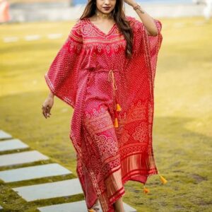Printed Designer Kaftan with Fancy Latkan And Fumka With Lace work