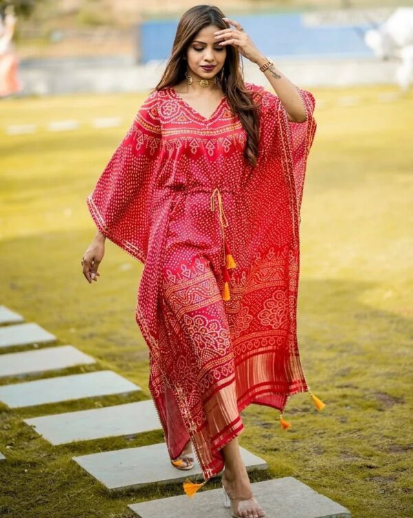 Printed Designer Kaftan with Fancy Latkan And Fumka With Lace work