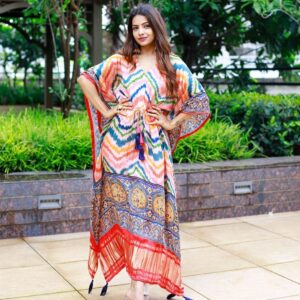 Printed Designer Kaftan with Fancy Latkan And Fumka With Lace work