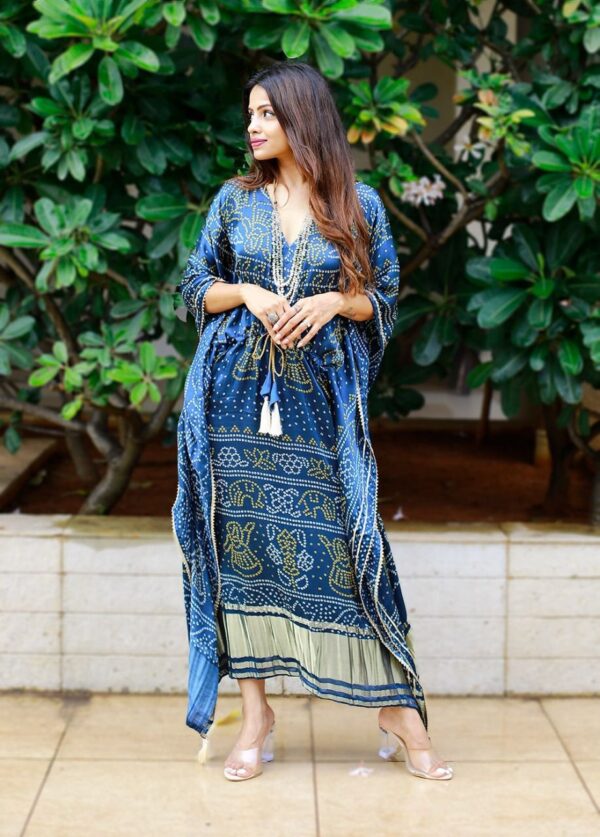 Printed Designer Kaftan with Fancy Latkan And Fumka With Lace work