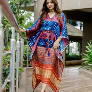Printed Designer Kaftan with Fancy Latkan And Fumka With Lace work