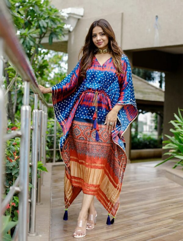 Printed Designer Kaftan with Fancy Latkan And Fumka With Lace work
