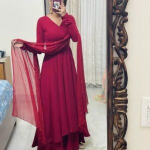 Kurta Set With Matching Straight Pants, Plain With Work In Duptta