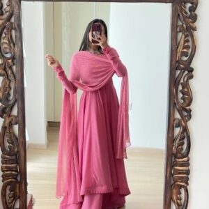 Kurta Set With Matching Straight Pants, Plain With Work In Duptta