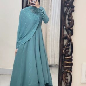 Kurta Set With Matching Straight Pants, Plain With Work In Duptta