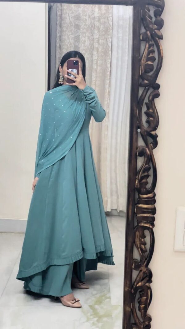 Kurta Set With Matching Straight Pants, Plain With Work In Duptta