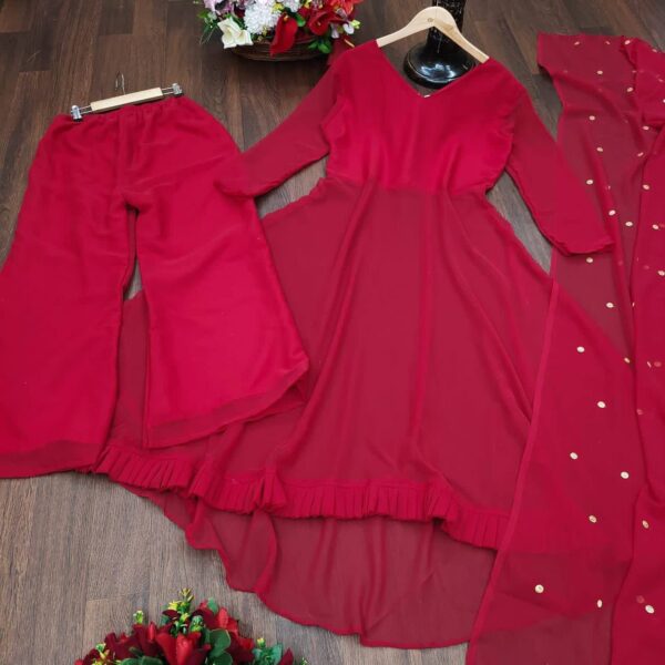Kurta Set With Matching Straight Pants, Plain With Work In Duptta - Image 4