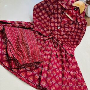 Beautiful printed slub cotton cord set