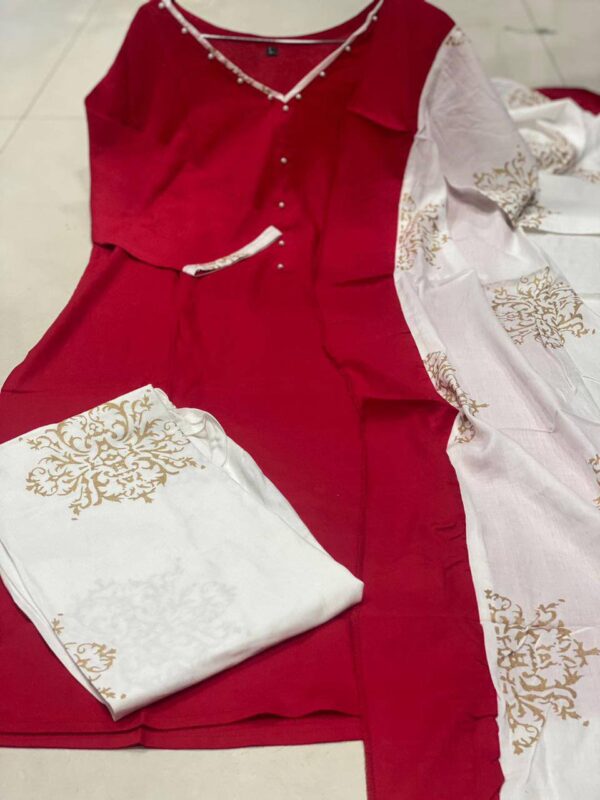 Rayon Kurti With Ruffle Dupatta Plazzo Set - Image 4