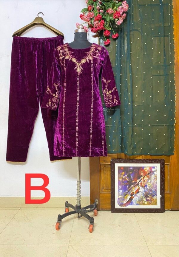 Good Quality Heavy Velvet Top With Beautiful Embroidered Plazzo - Image 3
