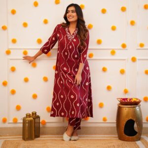 Rayon Kurta pant sets with beautiful neck Embroidery