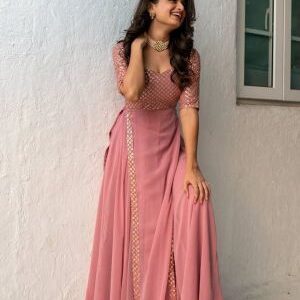 Heavy Faux Georgette Gown With Embroidery With Sequence Work