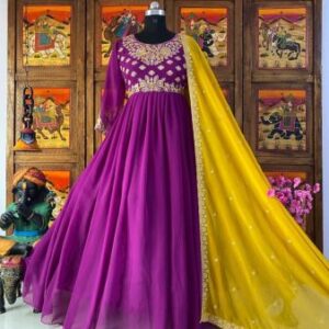 Fully Stitched Georgette Gown with Embroidiaty Work