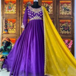 Fully Stitched Georgette Gown with Embroidiaty Work