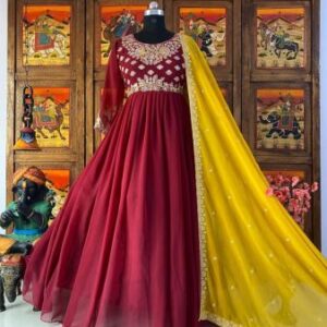 Fully Stitched Georgette Gown with Embroidiaty Work