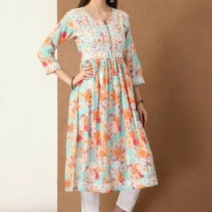 Georgette Fabric Printed Chikankari Gown