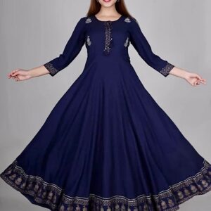 Pure Reyon Fabric Gown With Embroidery And Foil Work