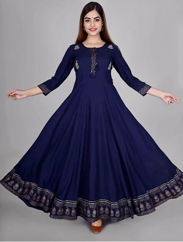 Pure Reyon Fabric Gown With Embroidery And Foil Work